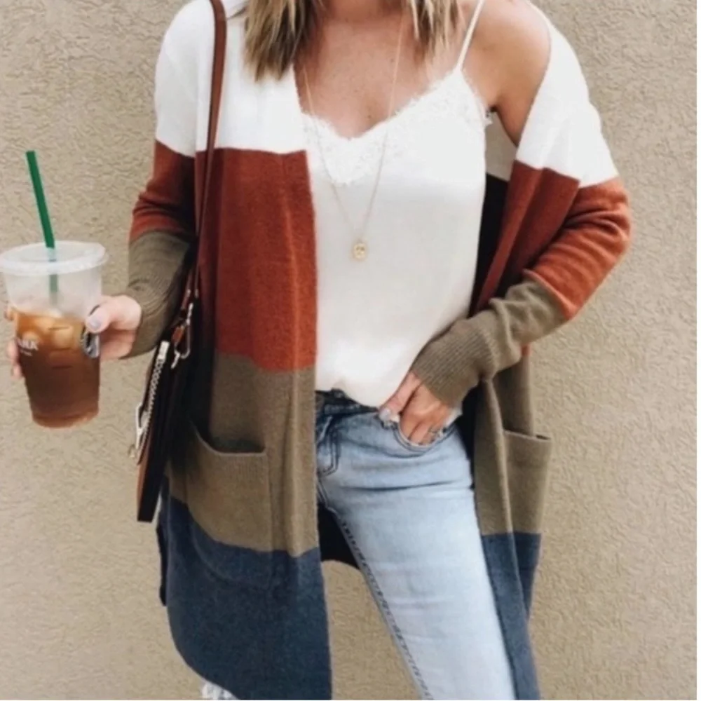 MADEWELL color block open cardigan sweater duster - Picture 4 of 16